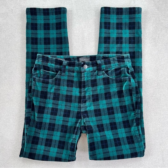 Talbots Velveteen Straight Leg Pants. Size 2. Green Plaid. - Picture 2 of 12
